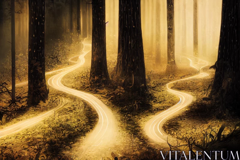 Enchanting Forest Trails: Realistic Fantasy Artwork AI Image
