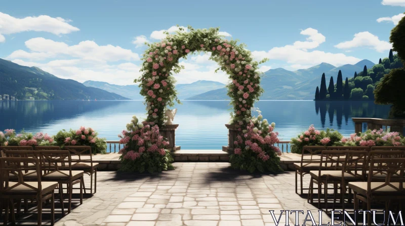 AI ART Enchanting Wedding Ceremony Arch with Flowers and Scenic View