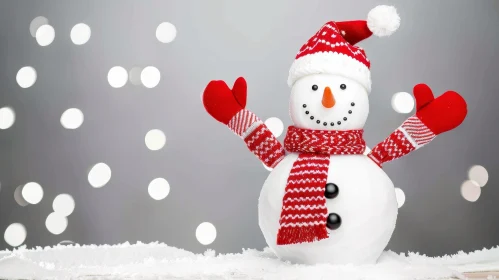 Festive Snowman in Red Hat and Scarf
