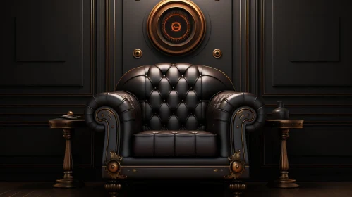 Luxurious 3D Rendering of a Tufted Leather Armchair in a Dark Wood Interior