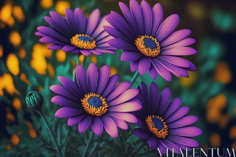 AI ART Captivating Purple Flowers on Green Background | Vibrant Nature Art