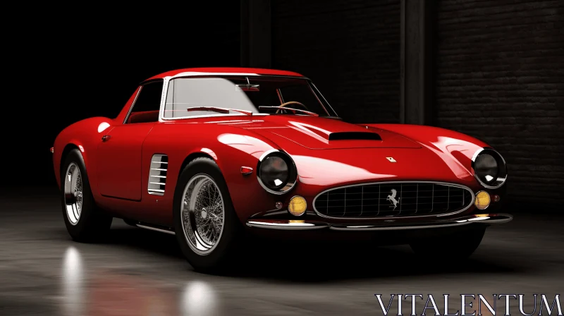 Classic Red Sports Car in Garage: Lifelike Renderings Inspired by Caravaggio AI Image