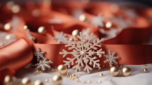 Gold Snowflake Ornament on Red Ribbon