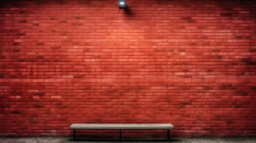 Red Brick Wall and Wooden Bench Composition