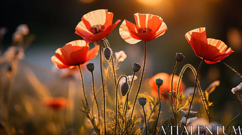 Red Poppies in Full Bloom: A Captivating View of Nature AI Image