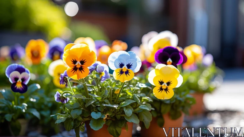 Beautiful Pansies in Full Bloom - Floral Close-up Shot AI Image