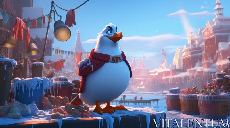 AI ART Confident Penguin in Snowy Cityscape | 3D Rendering