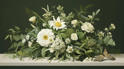 Elegant White and Green Flower Bouquet Still Life