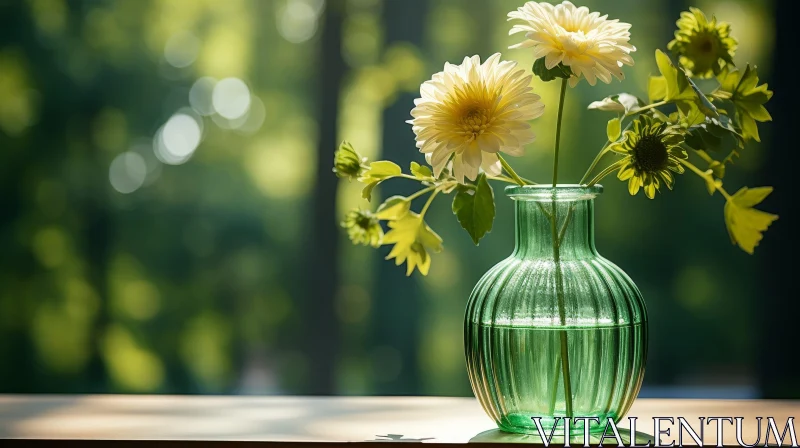 Enchanting Flower Arrangement in Green Glass Vase AI Image