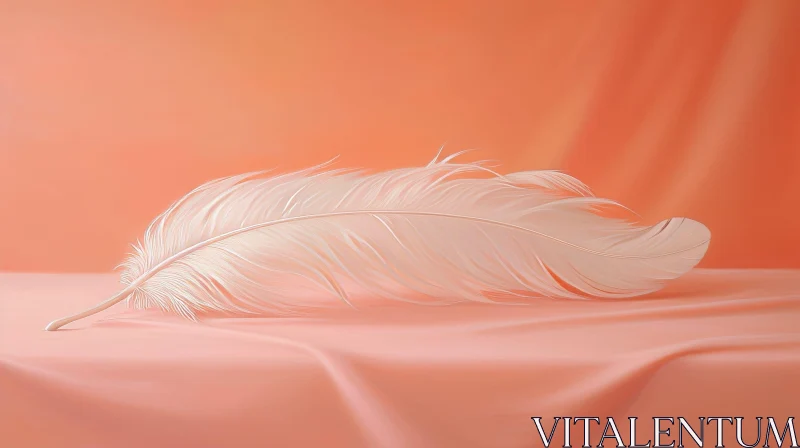 Ethereal White Feather on Peach Silk Fabric AI Image