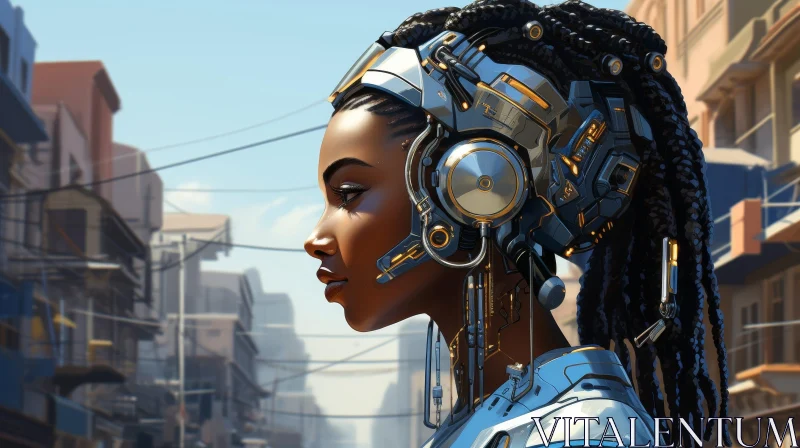 AI ART Futuristic Woman Portrait with Technological Helmet