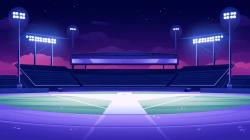 Night View of Empty Baseball Stadium