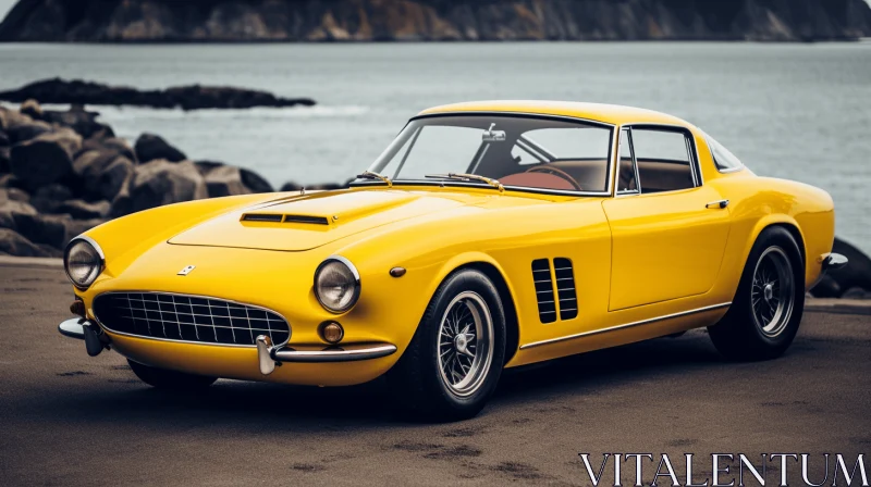 Old Yellow Sports Car Parked by the Ocean - Bold and Graceful AI Image