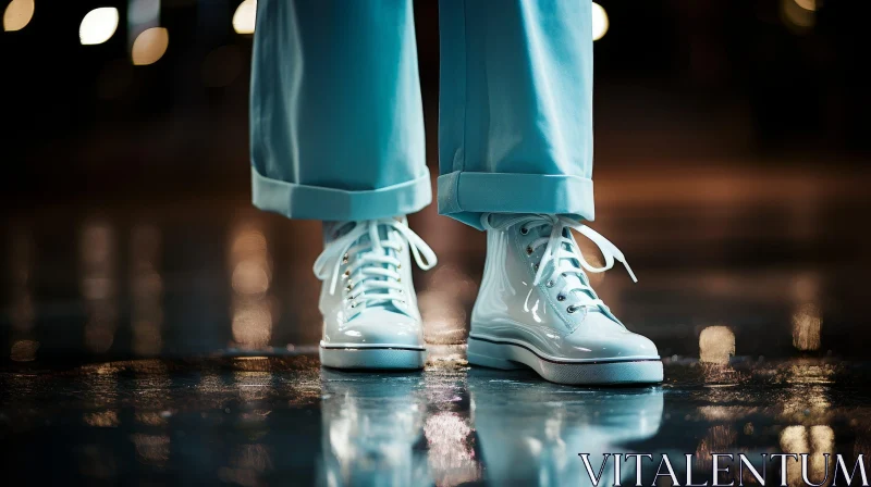 AI ART Reflective Person in Blue Pants and White Sneakers