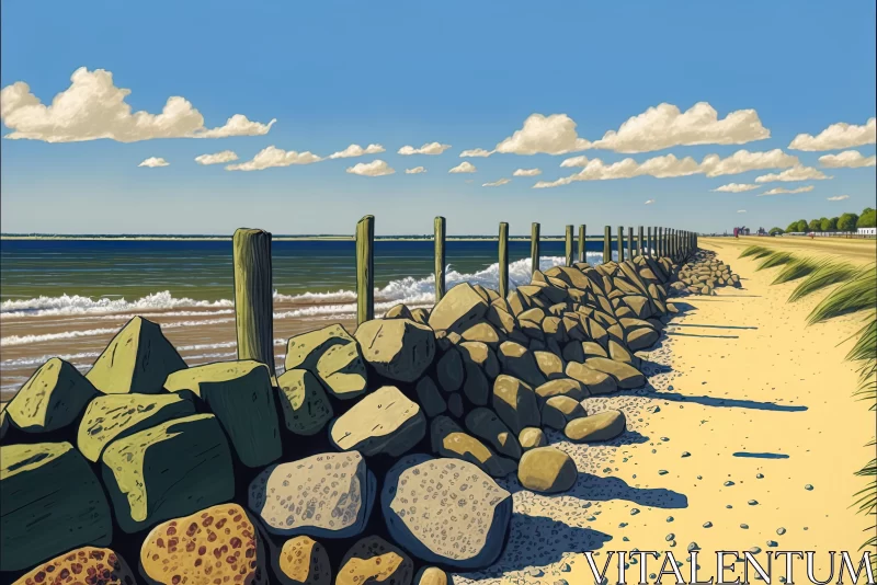 Beach Painting with High Resolution and Linear Perspective AI Image