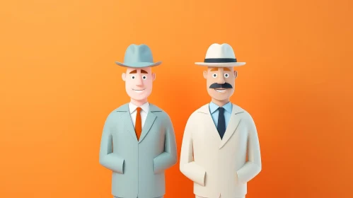 Cheerful Cartoon Men in Suits and Hats