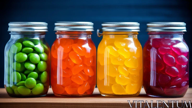 AI ART Colorful Candy Jars on Wooden Surface