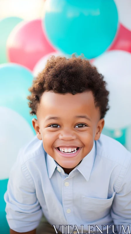 Joyful African-American Boy with Balloons AI Image