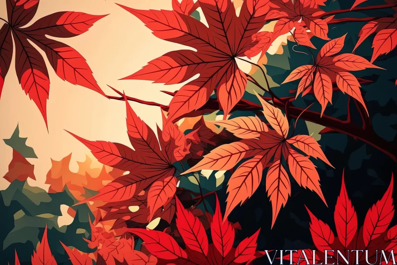 Red Autumn Leaves on Graphic Novel-Inspired Background | Hyper-Detailed Artwork AI Image