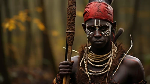 Tribal Man in Forest with Spear