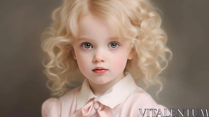 Young Girl Portrait with Long Blonde Hair and Blue Eyes AI Image