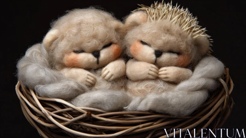 Adorable Woolen Animals Sleeping in Nest - Close-Up View AI Image
