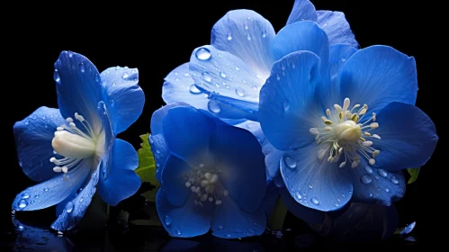 Blue Flowers with Water Drops - Close-up Composition