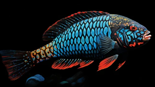 Colorful Parrotfish Swimming in Dark Background