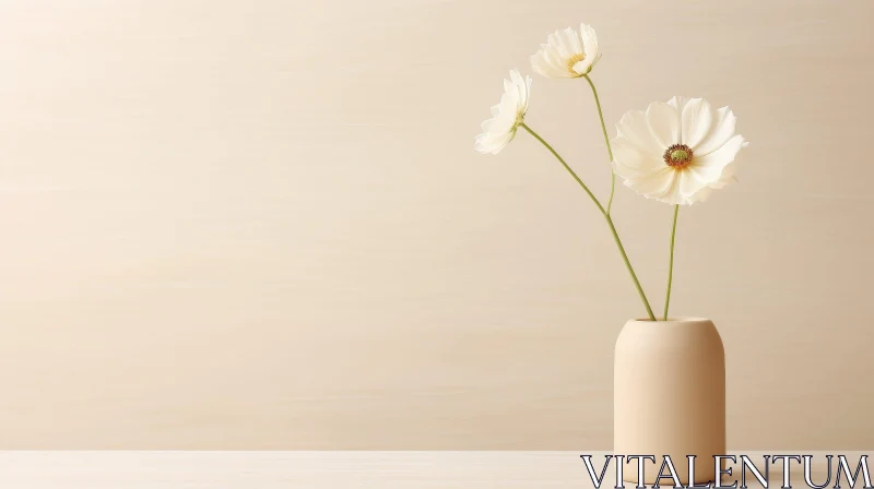 Elegant White Flowers on Wooden Table AI Image