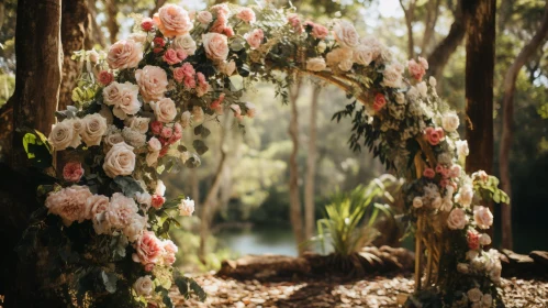 Enchanting Floral Arch in Forest Clearing for Weddings