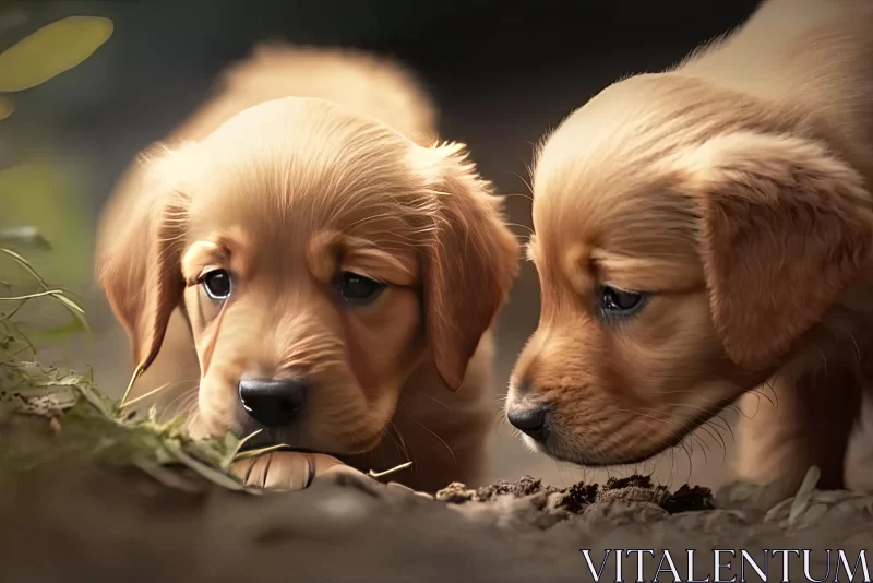 Golden Retriever Puppies Playing in Digital Art Style AI Image