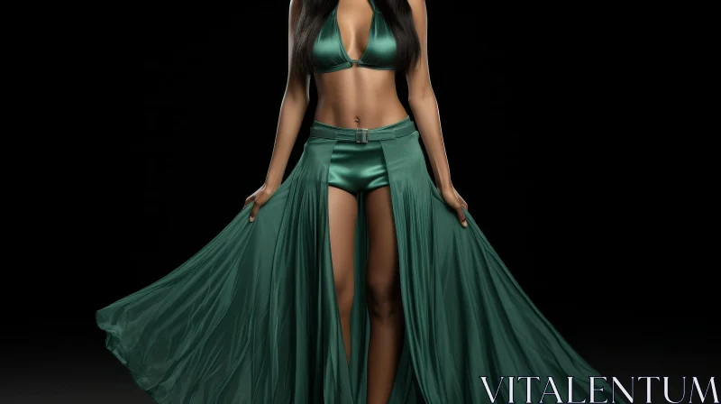 AI ART Green Bikini Woman Standing Photo