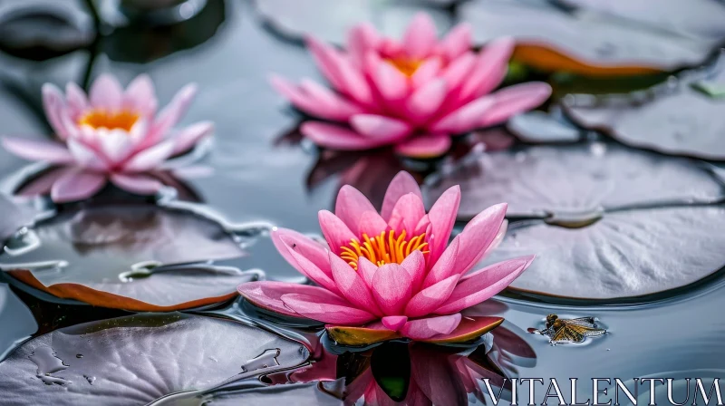 Pink Water Lily Bloom on Still Pond AI Image