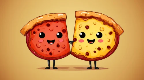 Cheerful Cartoon Pizza Slices on Orange Background