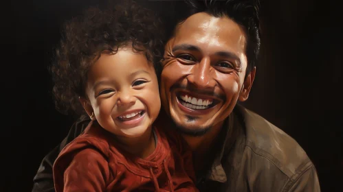 Joyful Father and Son Embracing in Studio