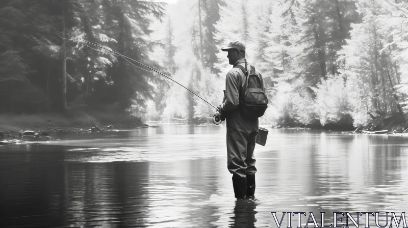 Man Fly Fishing in River AI Image