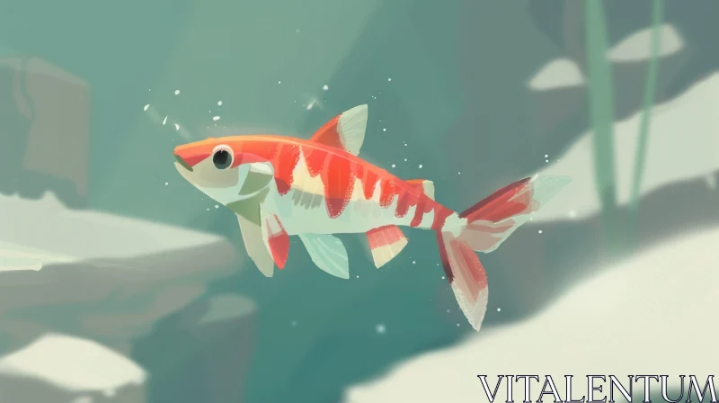 AI ART Peaceful Goldfish Swimming in Pond - Digital Painting