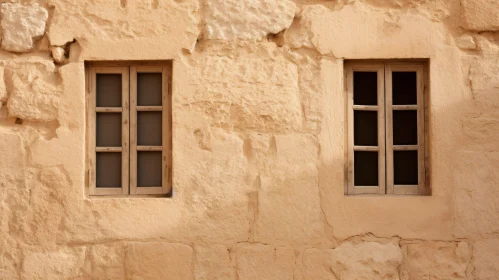 Rustic Wooden Windows on Stone Wall