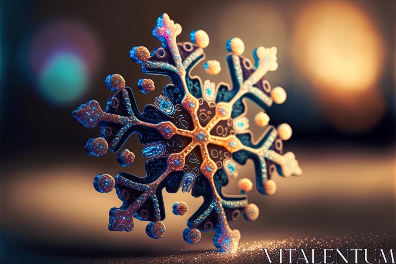 Shiny Snowflake in Dark Indigo and Light Bronze | Abstract Art AI Image