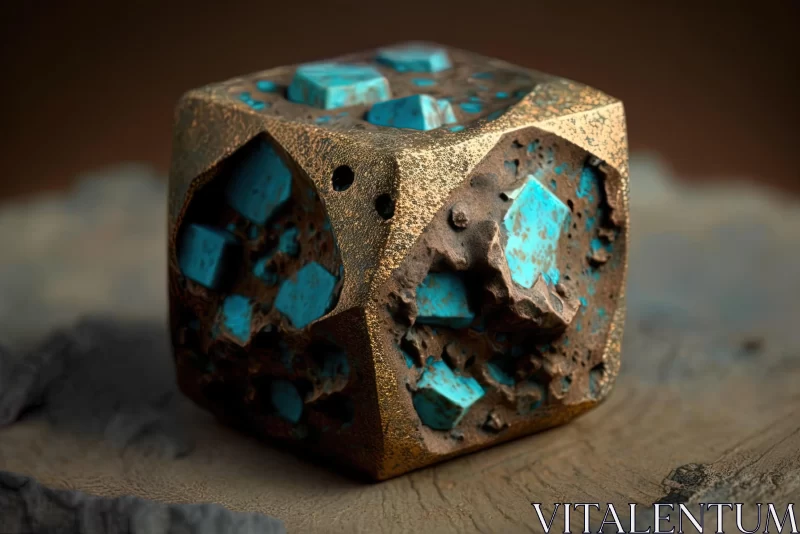 Striking Digital Surrealism: Turquoise Dice with Copper Details AI Image