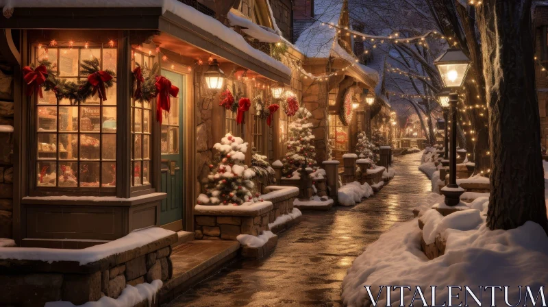 Winter Christmas Scene in Small Town AI Image