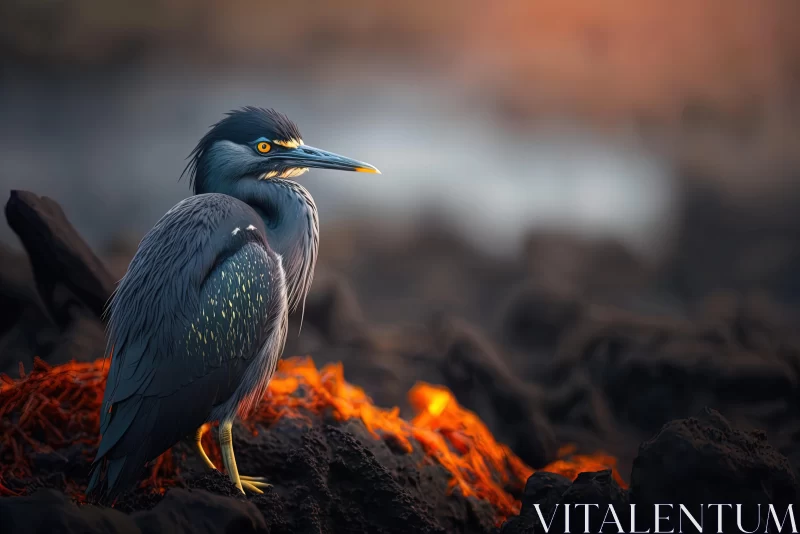Captivating Red Heron: A Stunning Portrait Amidst Flames AI Image