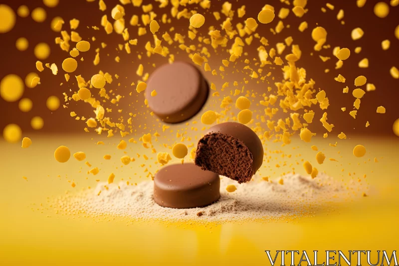 Captured Essence of Sweet Chocolate Dough on Yellow Background AI Image