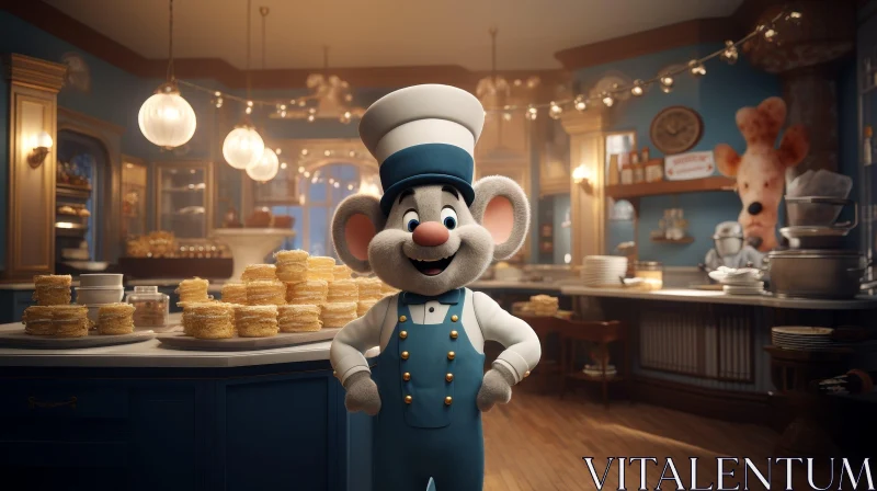 AI ART Cheerful Cartoon Mouse in Kitchen with Cookies