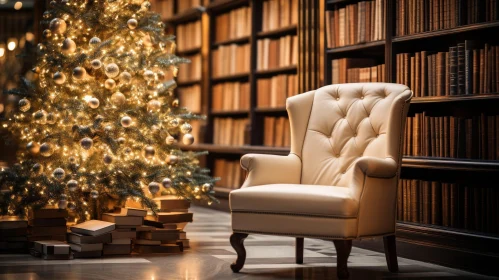 Cozy Christmas Library Scene