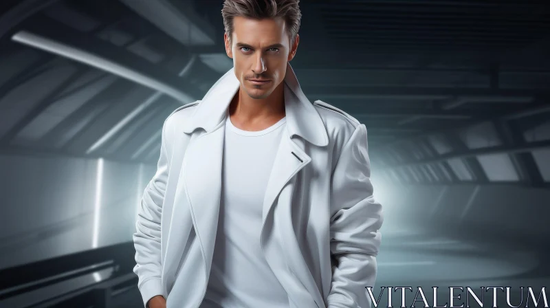 Futuristic Man in White Suit Tunnel AI Image