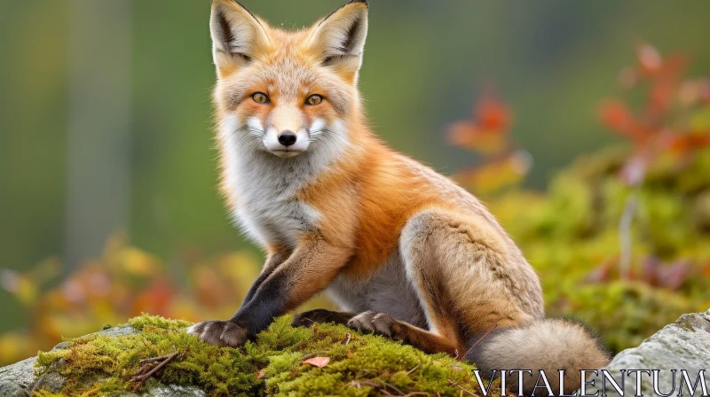 Majestic Red Fox on Mossy Rock AI Image