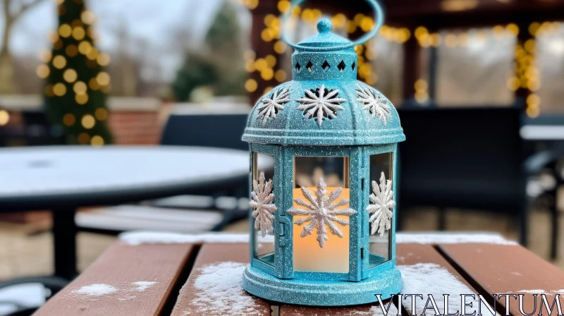 Snowy Winter Lantern Scene AI Image