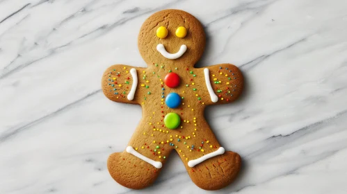 Delicious Gingerbread Man Cookie on Marble Surface