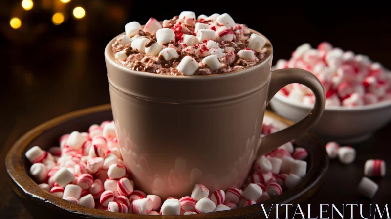 Delicious Hot Chocolate with Marshmallows and Peppermint Candies AI Image